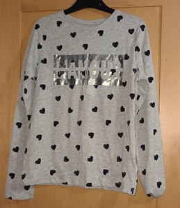 BNWT Girls 10-11 years Grey "Glamour" Hearts Long Sleeve Top - Picture 1 of 1