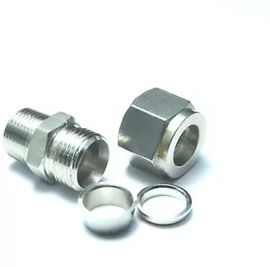 1/2" OD x 3/8" NPT Male Steel Stainless Twin Ferrule Straight Fitting WOG - Picture 1 of 6