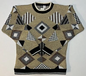 Vintage 80’s Beldoch Popper Sweater Gold Geometric Made USA Sz S Chest 38” EUC - Picture 1 of 13