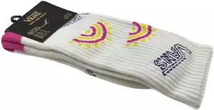 Calze Vans Adulto Off White Rosa Crew Cotone Jacquard Righe Logo Sunburst 9,5-13 - Foto 1 di 1
