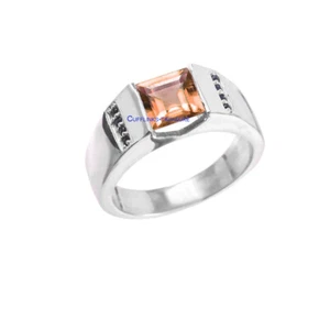 Natural Citrine & Sapphire Gemstones with 925 Sterling silver Ring for Men's #56 - Picture 1 of 4