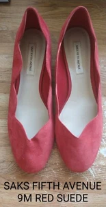 SAKS FIFTH AVENUE 9M RED! genuine suede womens flats, VERY GOOD CONDITION - Picture 1 of 10