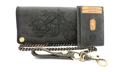 JOCKEY CLUB echt Leder Biker Geldbörse m Kette Portemonnaie Geldbeutel Motorrad RFID Blocker