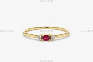 Natural Ruby Diamond Surrounding Band Wedding Ring 14k Yellow Gold Fine Jewelry - Picture 1 of 7