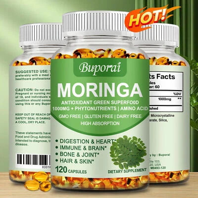 BUPORAI Moringa 1000mg - Antioxidant, Immune Support, Gut Health,Natural Green Superfood