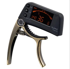 Guitar Capo Tuner LCD for Acoustic Folk Electric Guitar Bass Bronze Color - Picture 1 of 2