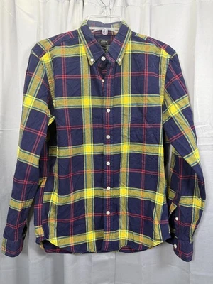 J Crew Shirt Mens Medium Blue Yellow Red Plaid Oxford Button Down Casual EA13 - Image 1 of 4