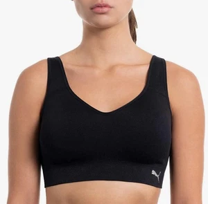 PUMA Black Logo Small Padded Adjustable Straps Wireless Pullover Sport Bra NWOT! - Picture 1 of 4