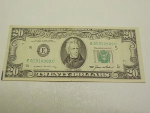 RARE VINTAGE 1985 20$ DOLLAR BILL TRINARY E01910909C NEAR FLIPPER FANCY SERIAL # - Picture 1 of 4