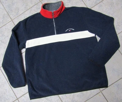 Antigo. Tommy Hilfiger tamanho. Pulôver de lã azul L 1/4 com zíper - Imagem 1 de 4