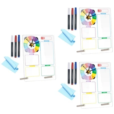  3 Sets Acryl-Whiteboard mit Uhr für Schreibtisch, Tischplatte, trocken - Bild 1 von 4