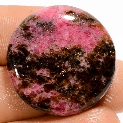 Piedra preciosa cabujón 100 % natural rodonita forma redonda 52 quilates 26x26x6 mm A-35841 Foto 1 de 2