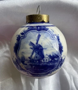 Vintage Holland Delft blaue Windmühle handbemalt Weihnachtskugel Ornament. - Bild 1 von 6