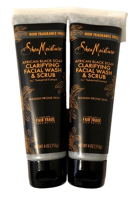 Shea Moisture African Black Soap Clarifying Facial Wash & Scrub 4 oz Lot of 2 - Image 1 of 4