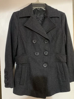 Casaco feminino vintage Guess mistura de lã cinza ervilha - Imagem 1 de 4