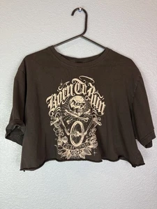 Lucky Brand Shirt Womens XL Black Born To Run California Skull Crop Top Tee - Picture 1 of 7