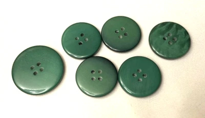 Six Dark Green Colored Plastic Round Buttons B105 Black on the back - Image 1 of 4