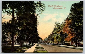 Postcard South 6th Street Old Car Charleston, IL I12 - Picture 1 of 2