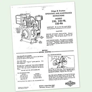 Briggs And Stratton Model 23D 23D-Fb Engine Owners Operators Maintenance Manual - Picture 1 of 1