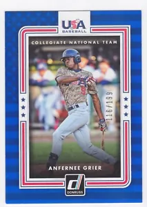 2016 DONRUSS BASEBALL USA COLLEGIATE NATIONAL TEAM BLUE ANFERNEE GRIER /199 - Picture 1 of 1