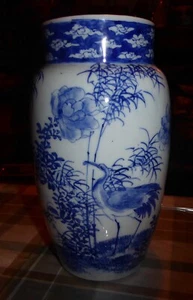Antique Chinese vase blue white porcelain crane decor Qing 19th century - Picture 1 of 10