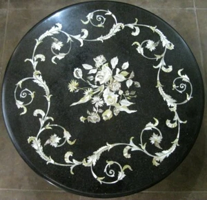 12" Black Marble Coffee Table Top Geometric Design mop Inlay Corner Table - Picture 1 of 4