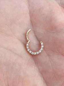 Hinged Nose Ring Septum Clicker Daith Conch Helix Hoop Natural Diamond 14k Gold - Picture 1 of 2
