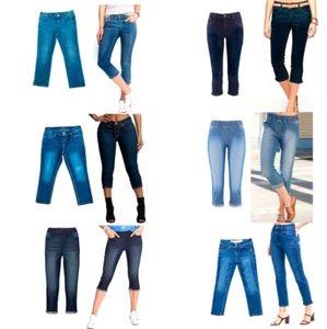 Ladies Women Cropped Denim Jeans Jegging Capri Trousers Stretch Cotton 3/4 Pant - Picture 1 of 27