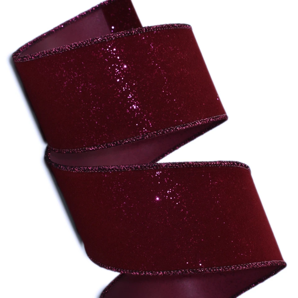 10yds Burgundy? Maroon? Velvet Flocked Christmas Wired Ribbon - 2.5"W - Image 1 of 1