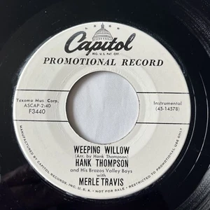 HANK THOMPSON and Merle Travis WEEPING WILLOW WHITE LABEL PROMO 45 - Picture 1 of 5