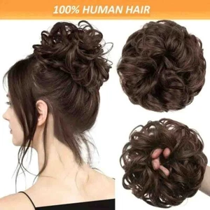 Messy Bun Hair Pieces for Women Human Hair Curly Wavy Chignon Scrunchies - Picture 1 of 20