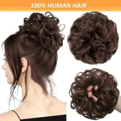 Messy Bun Hair Pieces for Women Human Hair Curly Wavy Chignon Scrunchies - Image 1 of 4