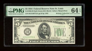 DBR 1934 $5 DGS St. Louis Fr. 1956-Hdgs PMG 64 EPQ Serial H15150773A - Picture 1 of 2