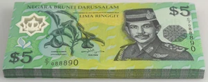 BRUNEI 5 RINGGIT P-23 2002 x 50 Pcs Lot BUNDLE POLYMER UNC MONEY SULTAN NOTE - Picture 1 of 2