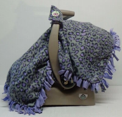 Purple Cheetah / Grey Fleece Infant/ Baby Car Seat Canopy/Tent/Cover Handmade - Image 1 of 4