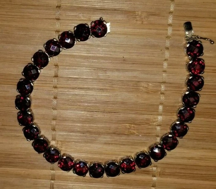 Pulsera de oro de 18 quilates sobre plata de ley 925 granate natural 8 pulgadas-22 gr Foto 1 de 4