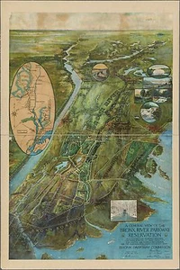 1915 VOGELPERSPEKTIVE WESTCHESTER COUNTY BRONX RIVER PARKWAY NEW YORK POSTER KARTE - Bild 1 von 2