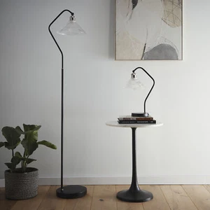 Stunning Black Metal Table Lamp and Floor Lamp with a Clear Ribbed Glass Shade - Picture 1 of 4