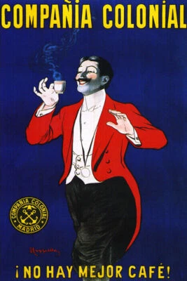 COMPANIA COLONIAL MEJOR CAFE COFFE MAN DRINKING CAPPIELLO VINTAGE POSTER REPRO - Image 1 of 3