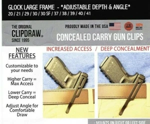 Clipdraw Adjustable Belt Clip for Glock 20 21 29 30 30SF 37 38 39 40 41 - Ambi - Picture 1 of 11