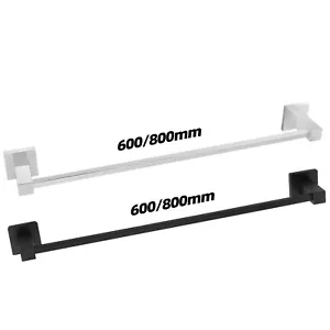 Single Square Towel Rail Rack 600/800mm Wall Holder Stainless Steel Chrome/Black - Picture 1 of 8