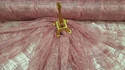 Tela Vendida por Yarda Rosa Encaje Brillo Brillante Moda Brillo Geométrico Patter Foto 1 de 4