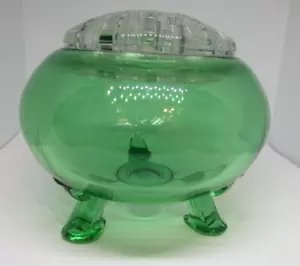 Vintage MCM Viking Glass Flowerlite tre dita verde con vaso rana fiore floreale - Foto 1 di 9