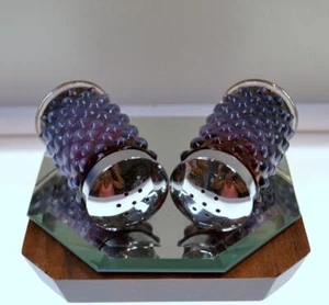 Fenton SALT / PEPPER Set Plum Opalescent Hobnail 3 inch - Picture 1 of 3