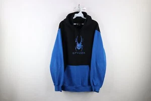 Vtg Spyder Mens XL Distressed Spell Out Big Logo Color Block Hoodie Sweatshirt - Picture 1 of 11