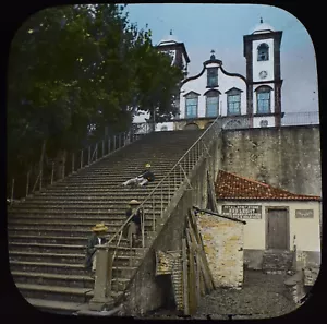 MADEIRA DER BERG KIRCHE FUNCHAL UM 1891 ANTIK Magische Laterne Dia FOTO - Bild 1 von 3