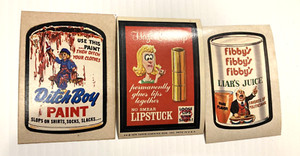 1974 Topps Original  Wacky Packages  Fibby's Juice + Lipstuck + Ditch Boy Paint