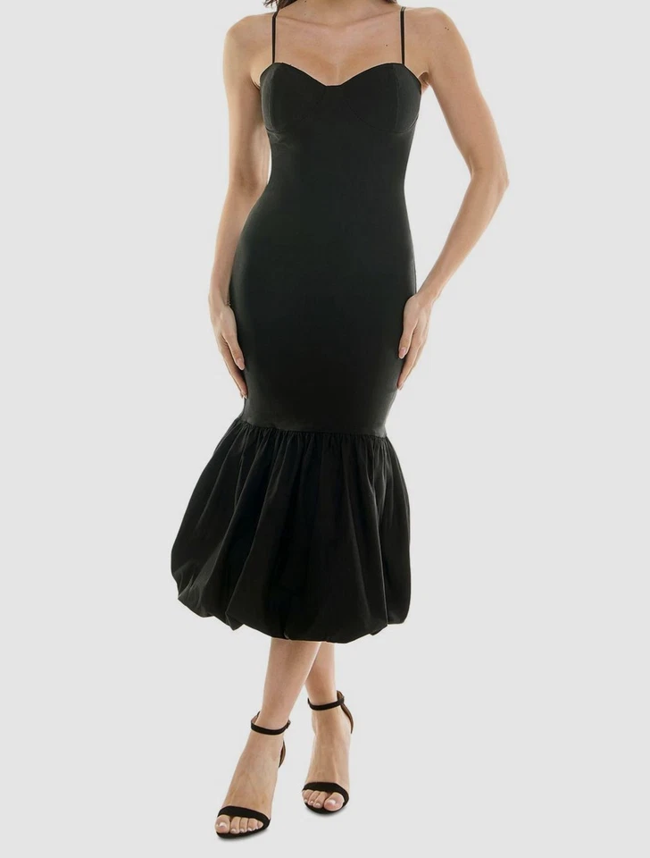 Vestido midi para mujer KATIA RAE negro ajustado con dobladillo burbuja talla M Foto 1 de 3