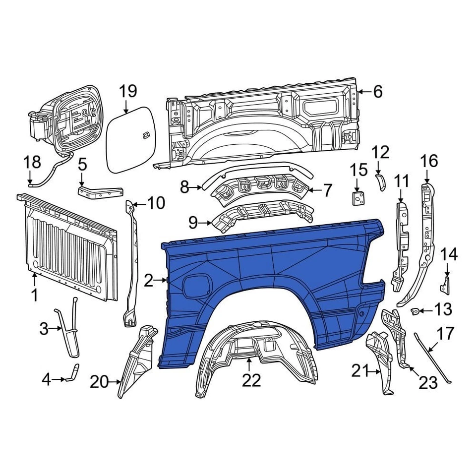 For Ram 1500 2019-2024 Ram 68650914AA Rear Right Outer Truck Bed Panel - Image 1 of 1