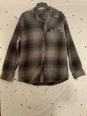 Camisa patinadora Tony Hawk grande negra gris franela a cuadros con cuello abotonado para hombre Foto 1 de 4